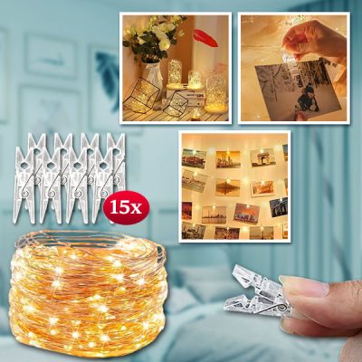 Fényfüzér kapcsokkal képek felakasztásához (3m) | PHOTOGLO