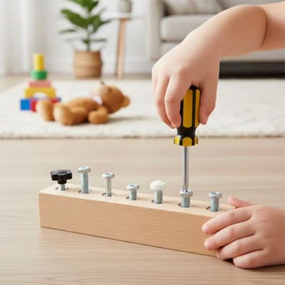 Montessori csavarozó tábla - Bükkfa, Valódi szerszámok, 3+ éves kortól | MINIMOJSTER