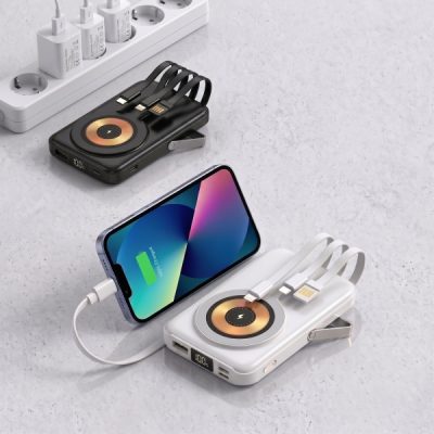 Mágneses vezeték nélküli power bank - 10 000 mAh, 4 kábel, állvány | ULTICHARG